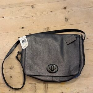 NWT Coach #36113 Metallic Gunmetal Turnlock Crossbody. MSRP $350 Incl Dust Bag